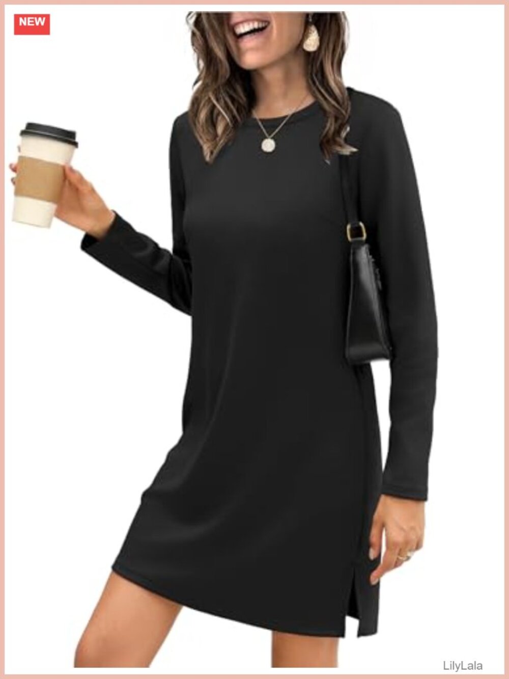 Women's Casual Long Sleeve A-Line Knee-Length Tshirt Dress Flowy Fall Work